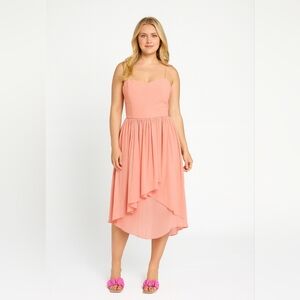 Watters fit & flare chiffon coral crossed hem Bridesmaids Mini knee length Dress